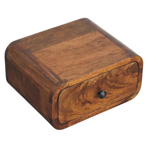 Table De Chevet Murale 1 Tiroir, Rangement Compact, Bois Massif, Finition Teintée, Couleur Brun