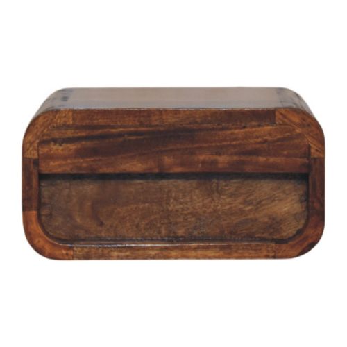 Table De Chevet Murale 1 Tiroir, Rangement Compact, Bois Massif, Finition Teintée, Couleur Brun