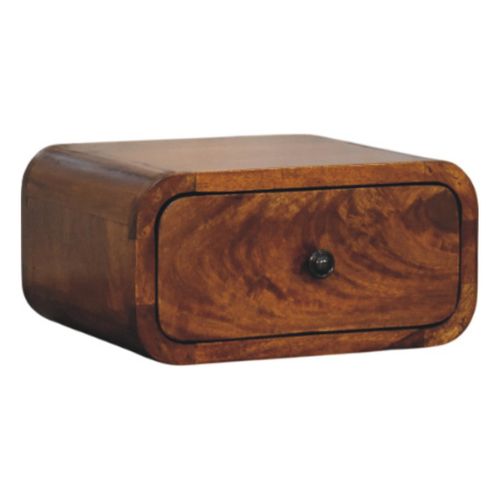 Table De Chevet Murale 1 Tiroir, Rangement Compact, Bois Massif, Finition Teintée, Couleur Brun