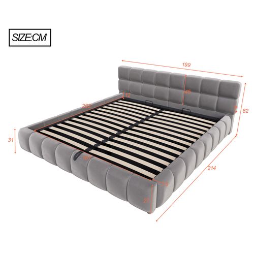 Lit Coffre 180x200 Cm, Éclairage LED, Rangement Caché, Tête De Lit Doux, Velours, Gris