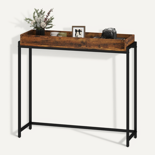 Table D'appoint Étroite 100x30x91 Cm Avec Rebords De Sécurité, Bois , Couleur Marron