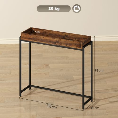 Table D'appoint Étroite 100x30x91 Cm Avec Rebords De Sécurité, Bois , Couleur Marron