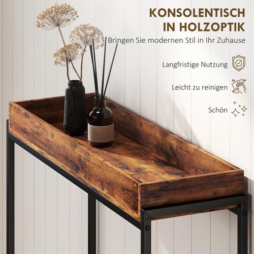 Table D'appoint Étroite 100x30x91 Cm Avec Rebords De Sécurité, Bois , Couleur Marron