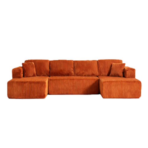 Canapé Compressé D'angle En U 332x156x88 Cm, Mousse, Velours Côtelé, Orange