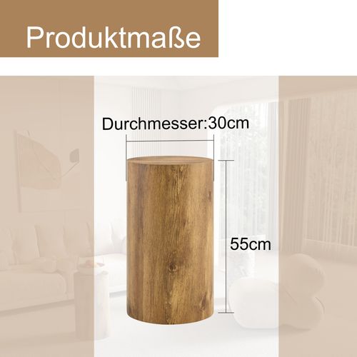 Bout De Canapé 30 Cm Diamètre, Hauteur 55 Cm, Surface En Mdf Résistante à L'eau, Couleur Bois
