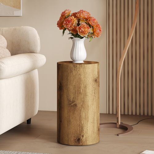 Bout De Canapé 30 Cm Diamètre, Hauteur 55 Cm, Surface En Mdf Résistante à L'eau, Couleur Bois