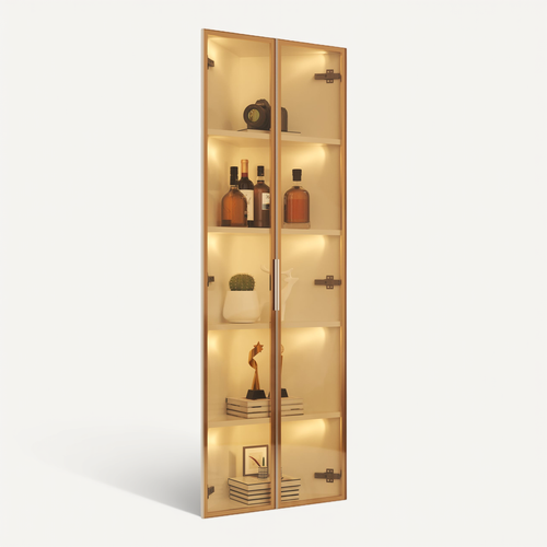 Vitrine D'angle 62x35x160 Cm, éclairage LED, 2 Portes, Mdf Et Verre, Cadre Aluminium, Blanc