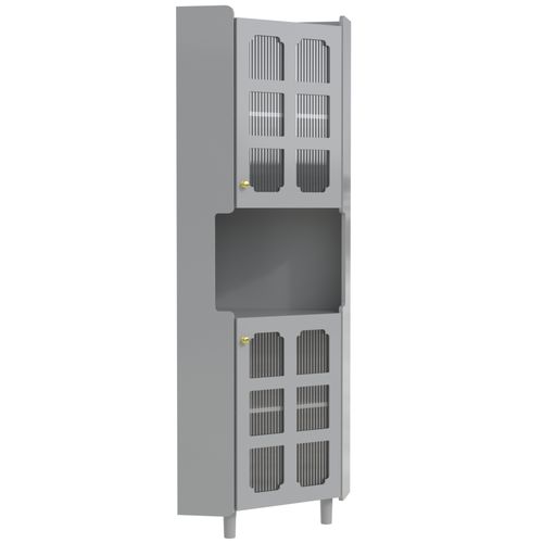 Vitrine D'angle 45x45x157.5 Cm, Éclairage LED Pilotable Par Application, Mdf, Couleur Grise