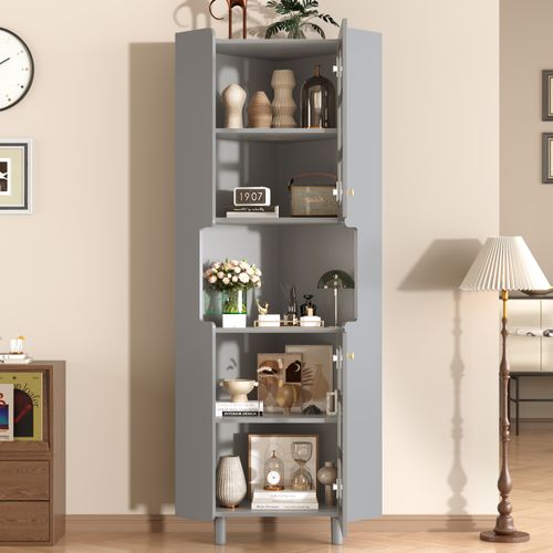 Vitrine D'angle 45x45x157.5 Cm, Éclairage LED Pilotable Par Application, Mdf, Couleur Grise
