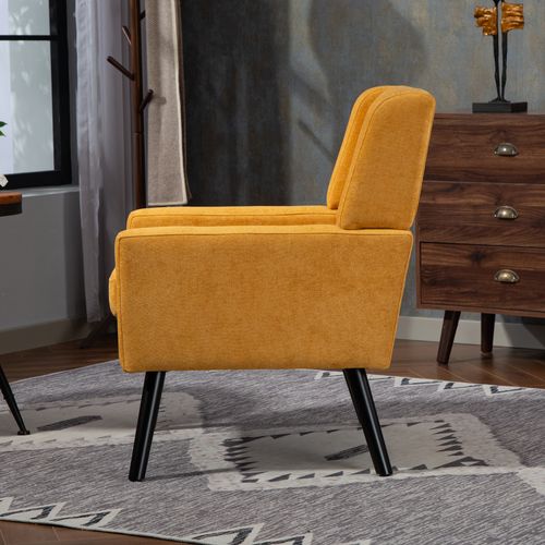 Fauteuil Compact, Assise Confortable, Revêtement Suédine, Pieds En Bois, Couleur Jaune