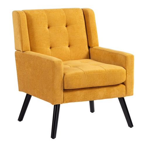 Fauteuil Compact, Assise Confortable, Revêtement Suédine, Pieds En Bois, Couleur Jaune