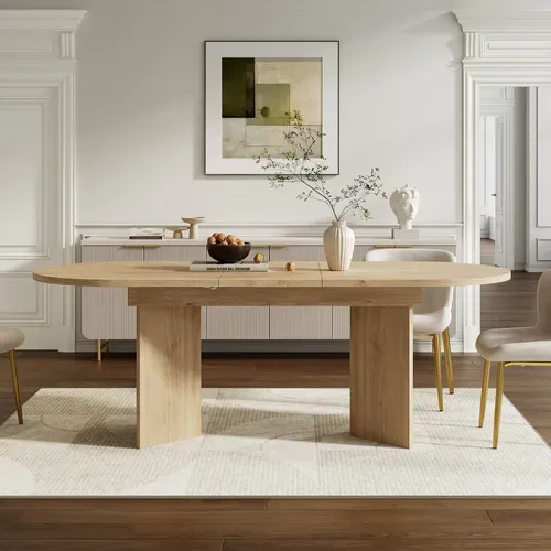 Table Extensible 120-160x80x75.5 Cm, Plateau 18 Mm, Structure Renforcée, Mdf, Bois Clair