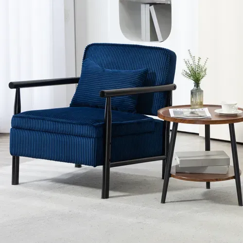 Fauteuil Simple 80x61x71.9 Cm, Rangement, Velours, Assise Et Dossier Mousse, Bois, Bleu+noir