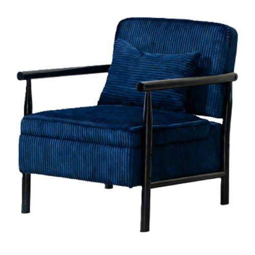 Fauteuil Simple 80x61x71.9 Cm, Rangement, Velours, Assise Et Dossier Mousse, Bois, Bleu+noir