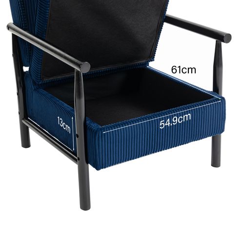 Fauteuil Simple 80x61x71.9 Cm, Rangement, Velours, Assise Et Dossier Mousse, Bois, Bleu+noir