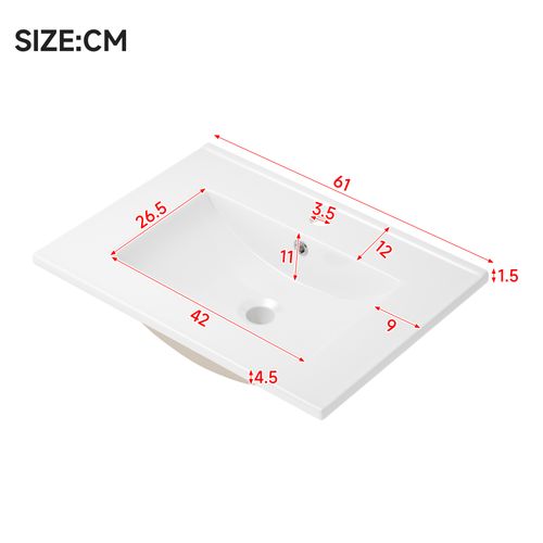 Meuble Vasque Suspendu 61x46x45 Cm, LED Détecteur, 2 Tiroirs, Mdf Laqué, Blanc