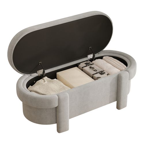 Banc Coffre 121,5x49x44,5 Cm, Rangement Avec Couvercle, Structure En Bois, Fleece, Gris