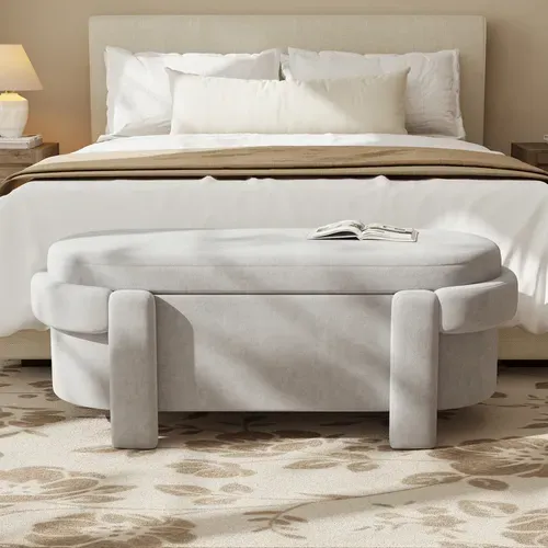 Banc Coffre 121,5x49x44,5 Cm, Rangement Avec Couvercle, Structure En Bois, Fleece, Gris