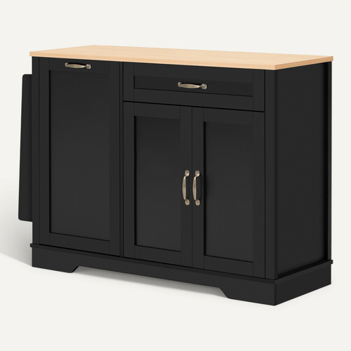 Buffet De Cuisine 115x40x87cm, 2 Tiroirs Et 2 Portes En Mdf, Couleur Noir Et Bois