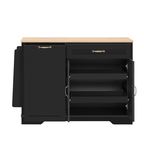 Buffet De Cuisine 115x40x87cm, 2 Tiroirs Et 2 Portes En Mdf, Couleur Noir Et Bois