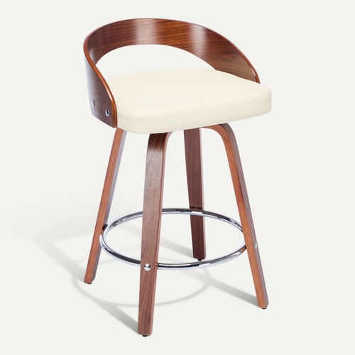 Lot De 2 Tabourets De Bar Pivotants 63 Cm, Dossier Bas, Cuir Pu, Bois, Beige Et Noyer