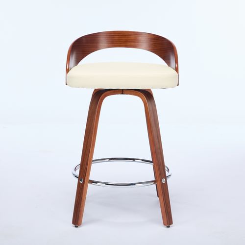 Lot De 2 Tabourets De Bar Pivotants 63 Cm, Dossier Bas, Cuir Pu, Bois, Beige Et Noyer