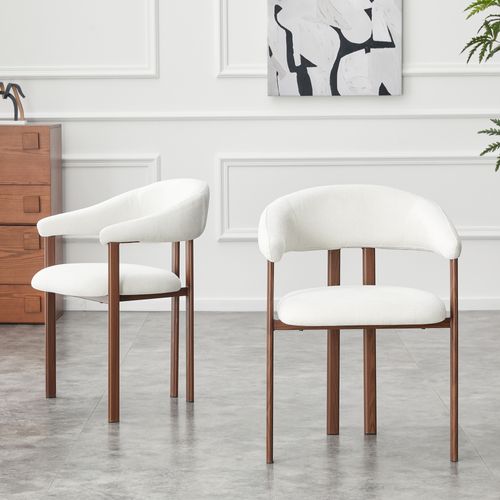 Lot De 2 Chaises De Salle à Manger 57,5x60x80,5 Cm, Dossier Ergonomique, Tissu Lin, Blanc