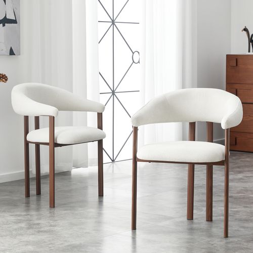Lot De 2 Chaises De Salle à Manger 57,5x60x80,5 Cm, Dossier Ergonomique, Tissu Lin, Blanc