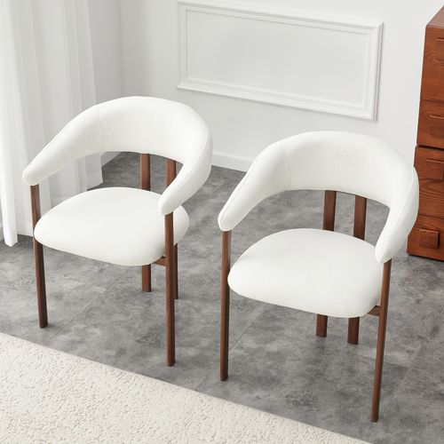 Lot De 2 Chaises De Salle à Manger 57,5x60x80,5 Cm, Dossier Ergonomique, Tissu Lin, Blanc