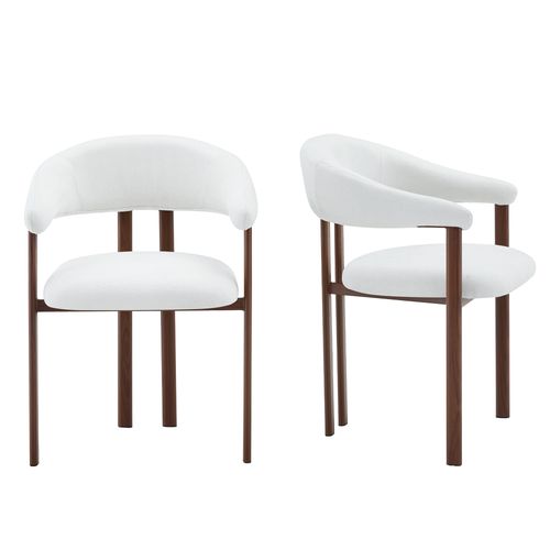 Lot De 2 Chaises De Salle à Manger 57,5x60x80,5 Cm, Dossier Ergonomique, Tissu Lin, Blanc