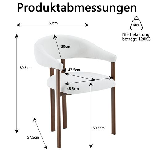 Lot De 2 Chaises De Salle à Manger 57,5x60x80,5 Cm, Dossier Ergonomique, Tissu Lin, Blanc