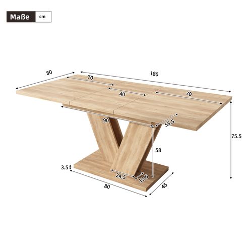 Table à Manger 140/180x80x75.5cm Design Extensible, Accueillant 4 à 8 Personnes, Mdf. Couleur Bois
