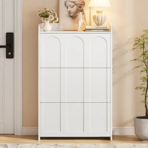 Meuble à Chaussures 70x25x120 Cm, 6 Compartiments Rabattables, 3 Portes à Bascule, Mdf, Blanc