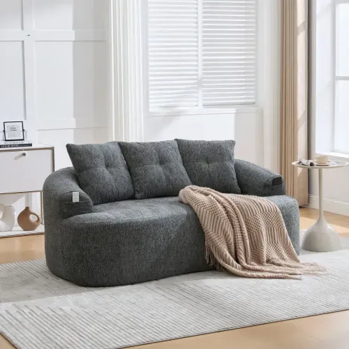 Canapé Compressé 2 Places 164x92x77cm, Assise Profonde, Chenille, Couleur Gris