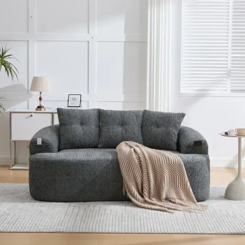 Canapé Compressé 2 Places 164x92x77cm, Assise Profonde, Chenille, Couleur Gris
