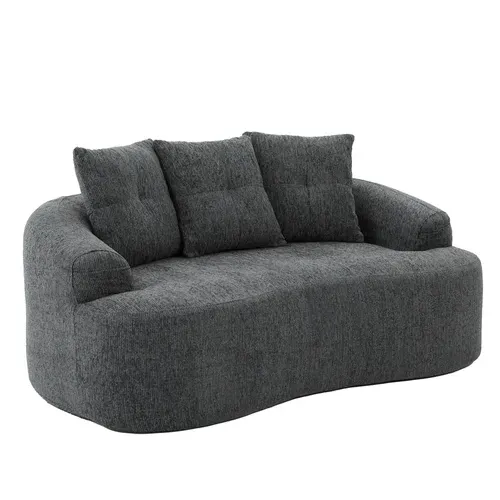 Canapé Compressé 2 Places 164x92x77cm, Assise Profonde, Chenille, Couleur Gris