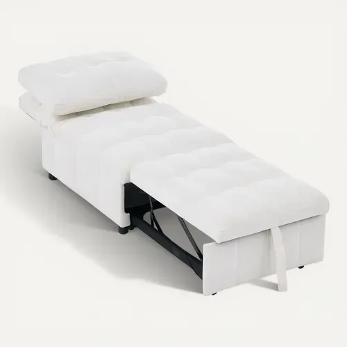 Fauteuil Convertible 192x68x52/95x68x76 Cm, Dossier Réglable, Assise Extensible, Tissu, Blanc