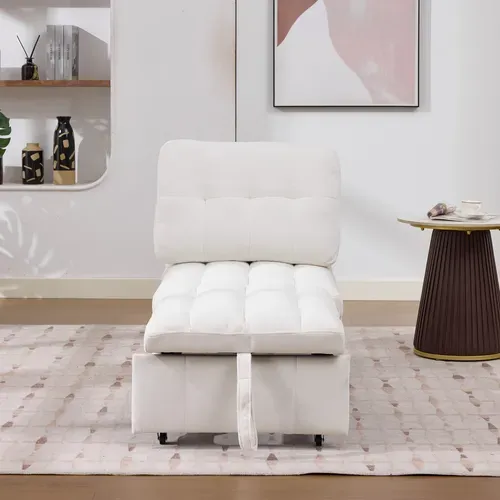 Fauteuil Convertible 192x68x52/95x68x76 Cm, Dossier Réglable, Assise Extensible, Tissu, Blanc