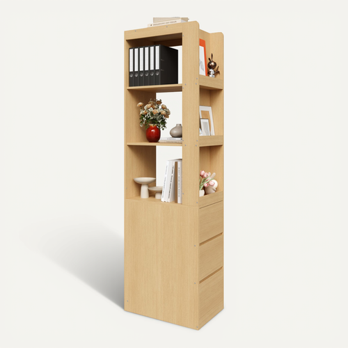 Bibliothèque Étroite 60x40x200 Cm, 3 Tiroirs Et 3 Niches, Panneau De Particules, Couleur Bois