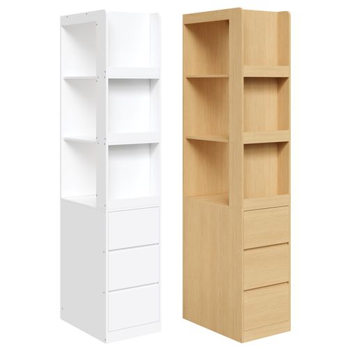 Bibliothèque Étroite 60x40x200 Cm, 3 Tiroirs Et 3 Niches, Panneau De Particules, Couleur Bois