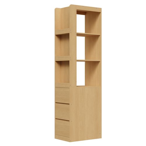 Bibliothèque Étroite 60x40x200 Cm, 3 Tiroirs Et 3 Niches, Panneau De Particules, Couleur Bois