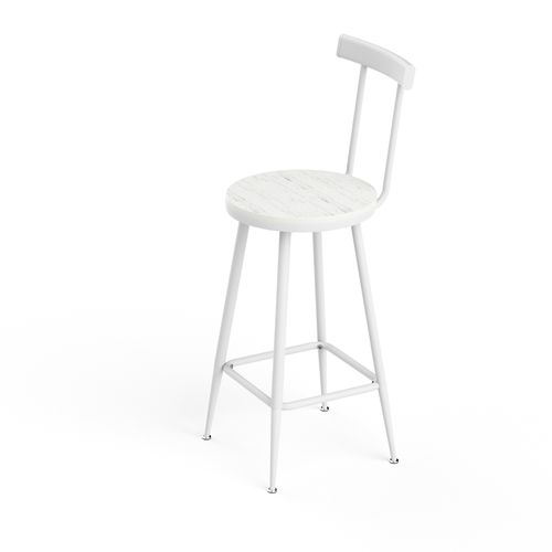 Ensemble Table De Bar 60x60x92 Cm, 2 Tabourets Avec Dossier, Métal Et Panneaux De Bois, Blanc