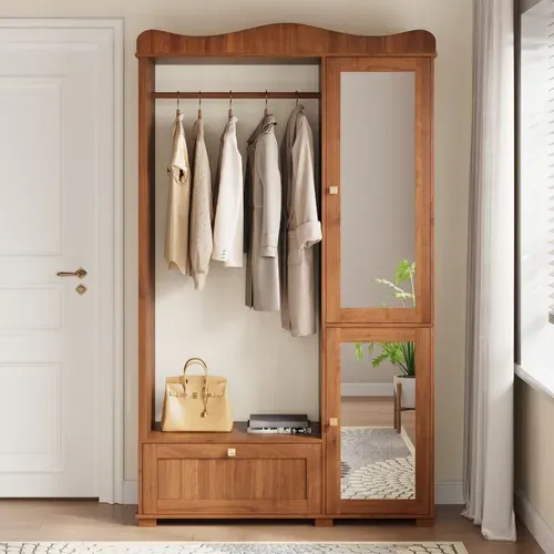 Armoire Penderie 115,5x38,5x194,5 Cm, Miroir Intégré, 1 Tiroir Et 2 Portes, Mdf, Brun