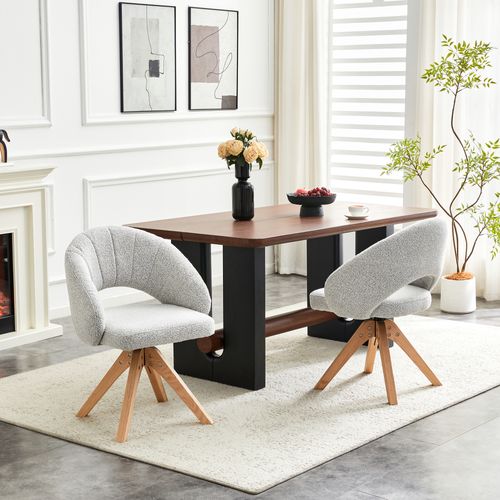 Lot De 2 Chaises Pivotantes 360°, H84 Cm, Dossier Ajouré, Bois, Velours, Gris Clair