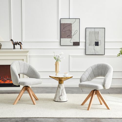 Lot De 2 Chaises Pivotantes 360°, H84 Cm, Dossier Ajouré, Bois, Velours, Gris Clair