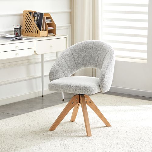 Lot De 2 Chaises Pivotantes 360°, H84 Cm, Dossier Ajouré, Bois, Velours, Gris Clair