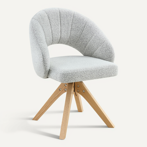 Lot De 2 Chaises Pivotantes 360°, H84 Cm, Dossier Ajouré, Bois, Velours, Gris Clair
