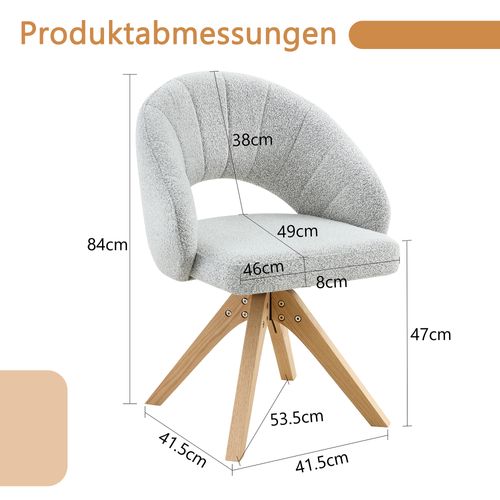 Lot De 2 Chaises Pivotantes 360°, H84 Cm, Dossier Ajouré, Bois, Velours, Gris Clair