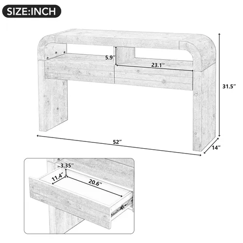 Table Console 120x35,5x76,5 Cm, 2 Tiroirs Et Étagères Ouvertes, Mdf, Blanc