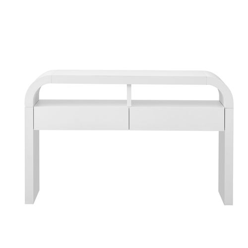 Table Console 120x35,5x76,5 Cm, 2 Tiroirs Et Étagères Ouvertes, Mdf, Blanc